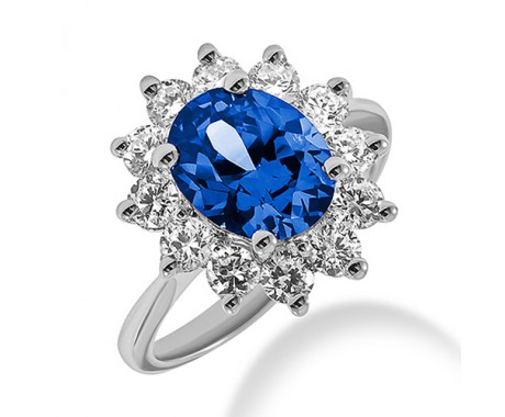 4.35 ct. Natural Blue Sapphire and Round Cut Diamond Fancy Anniversary Cocktail Ring