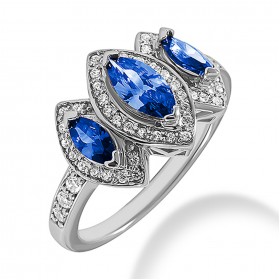 3.00 ct. Natural Blue Sapphire and Round Cut Diamond Fancy Anniversary Cocktail Ring