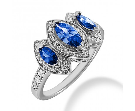 3.00 ct. Natural Blue Sapphire and Round Cut Diamond Fancy Anniversary Cocktail Ring