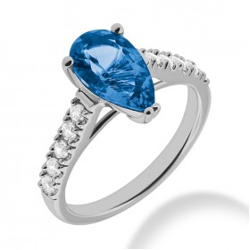 2.55 ct. Natural Blue Sapphire and Round Cut Diamond Fancy Anniversary Cocktail Ring