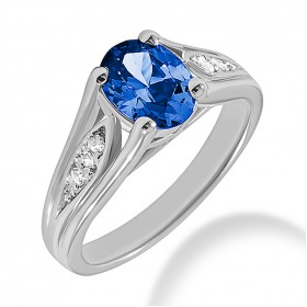 1.40 ct. Natural Blue Sapphire and Round Cut Diamond Fancy Anniversary Cocktail Ring