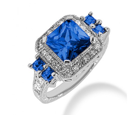 7.00 ct. Natural Blue Sapphire and Round Cut Diamond Fancy Anniversary Cocktail Ring