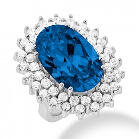 12.00 ct. Natural Blue Sapphire and Round Cut Diamond Fancy Anniversary Cocktail Ring