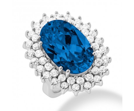 12.00 ct. Natural Blue Sapphire and Round Cut Diamond Fancy Anniversary Cocktail Ring