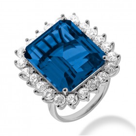 13.00ct. Natural Blue Sapphire and Round Cut Diamond Fancy Anniversary Cocktail Ring