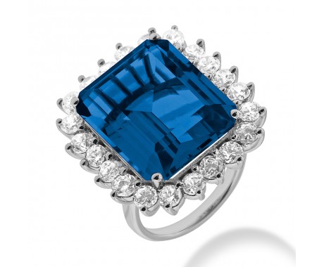 13.00ct. Natural Blue Sapphire and Round Cut Diamond Fancy Anniversary Cocktail Ring