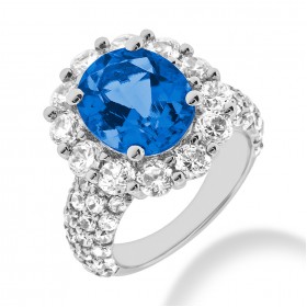9.24 ct. Natural Blue Sapphire and Round Cut Diamond Fancy Anniversary Cocktail Ring