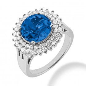 14.00 ct. Natural Blue Sapphire and Round Cut Diamond Fancy Anniversary Cocktail Ring