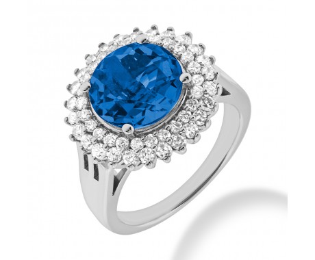 14.00 ct. Natural Blue Sapphire and Round Cut Diamond Fancy Anniversary Cocktail Ring