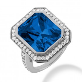 13.46 ct. Natural Blue Sapphire and  Round Cut Diamond Fancy Anniversary Cocktail Ring