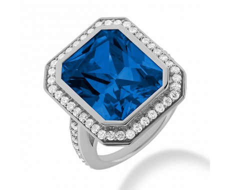 13.46 ct. Natural Blue Sapphire and  Round Cut Diamond Fancy Anniversary Cocktail Ring