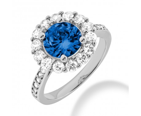 9.00 ct. Natural Blue Sapphire and Round Cut Diamond Fancy Anniversary Cocktail Ring