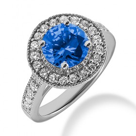 1.60 ct. Natural Blue Sapphire and Round Cut Diamond Fancy Anniversary Cocktail Ring