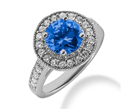 1.60 ct. Natural Blue Sapphire and Round Cut Diamond Fancy Anniversary Cocktail Ring