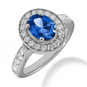 1.55 ct. Natural Blue Sapphire and Round Cut Diamond Fancy Anniversary Cocktail Ring
