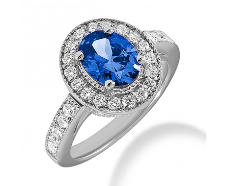 1.55 ct. Natural Blue Sapphire and Round Cut Diamond Fancy Anniversary Cocktail Ring