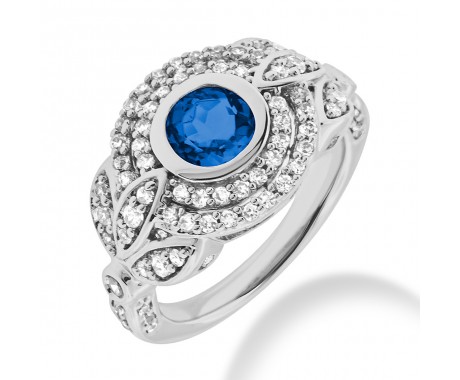 8.00 ct. Natural Blue Sapphire and Round Cut Diamond Fancy Anniversary Cocktail Ring