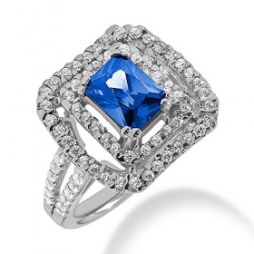 2.50 ct. Natural Blue Sapphire and Round Cut Diamond Fancy Anniversary Cocktail Ring