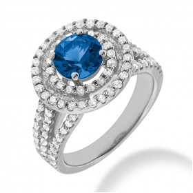 4.00 ct. Natural Blue Sapphire and Round Cut Diamond Fancy Anniversary Cocktail Ring