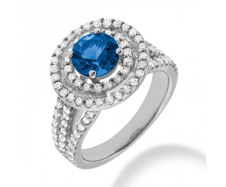 4.00 ct. Natural Blue Sapphire and Round Cut Diamond Fancy Anniversary Cocktail Ring