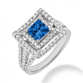 2.65 ct. Natural Blue Sapphire and Round Cut Diamond Fancy Anniversary Cocktail Ring