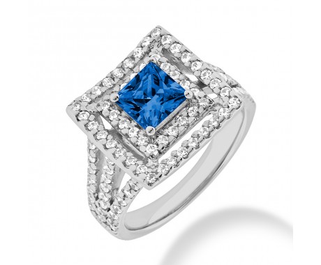 2.65 ct. Natural Blue Sapphire and Round Cut Diamond Fancy Anniversary Cocktail Ring