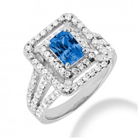 3.20 ct. Natural Blue Sapphire and Round Cut Diamond Fancy Anniversary Cocktail Ring