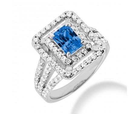 3.20 ct. Natural Blue Sapphire and Round Cut Diamond Fancy Anniversary Cocktail Ring