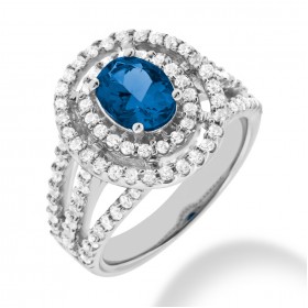 3.75 ct. Natural Blue Sapphire and Round Cut Diamond Fancy Anniversary Cocktail Ring