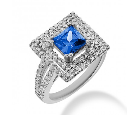 2.45 ct. Natural Blue Sapphire and Round Cut Diamond Fancy Anniversary Cocktail Ring