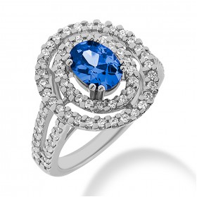 2.55 ct. Natural Blue Sapphire and Round Cut Diamond Fancy Anniversary Cocktail Ring