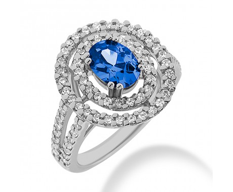 2.55 ct. Natural Blue Sapphire and Round Cut Diamond Fancy Anniversary Cocktail Ring