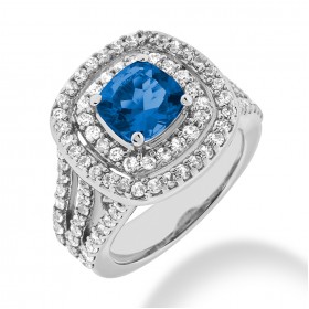 3.50 ct. Natural Blue Sapphire and Round Cut Diamond Fancy Anniversary Cocktail Ring