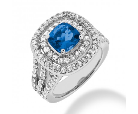 3.50 ct. Natural Blue Sapphire and Round Cut Diamond Fancy Anniversary Cocktail Ring