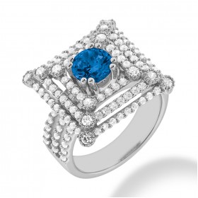2.00 ct. Natural Blue Sapphire and Round Cut Diamond Fancy Anniversary Cocktail Ring