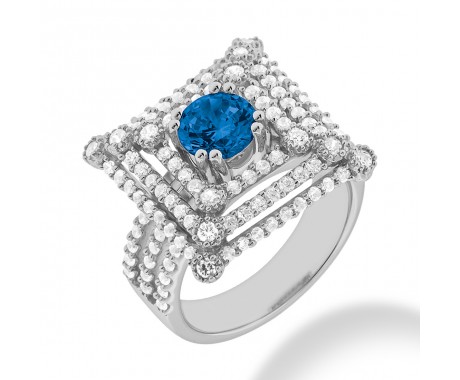 2.00 ct. Natural Blue Sapphire and Round Cut Diamond Fancy Anniversary Cocktail Ring