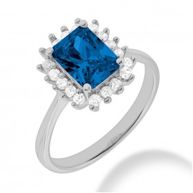 3.00 ct. Natural Blue Sapphire and Round Cut Diamond Fancy Anniversary Cocktail Ring