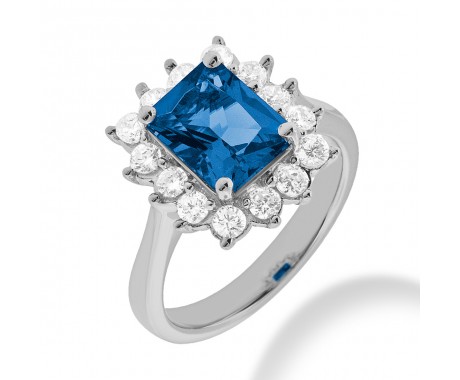 3.80 ct. Natural Blue Sapphire and Round Cut Diamond Fancy Anniversary Cocktail Ring