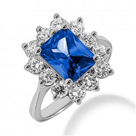 1.60 ct. Natural Blue Sapphire and Round Cut Diamond Fancy Anniversary Cocktail Ring