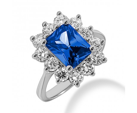 1.60 ct. Natural Blue Sapphire and Round Cut Diamond Fancy Anniversary Cocktail Ring