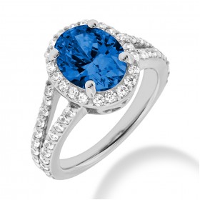 2.80 ct. Natural Blue Sapphire and Round Cut Diamond Fancy Anniversary Cocktail Ring