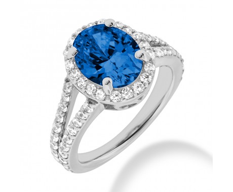 2.80 ct. Natural Blue Sapphire and Round Cut Diamond Fancy Anniversary Cocktail Ring