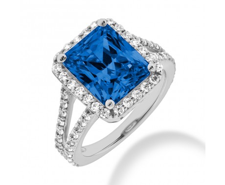 5.00 ct. Natural Blue Sapphire and Round Cut Diamond Fancy Anniversary Cocktail Ring