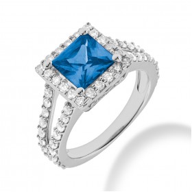 3.25 ct. Natural Blue Sapphire and Round Cut Diamond Fancy Anniversary Cocktail Ring