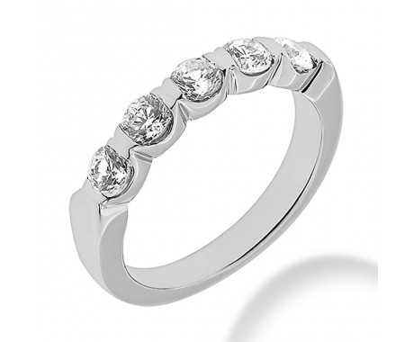 1.30 ct. Five Stone Round Cut Diamond Wedding Band in Bar Mounting