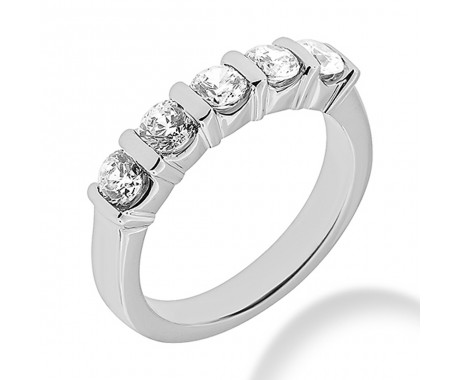 1.25 ct. Five Stone Round Cut Diamond Wedding Band in Bar Mounting