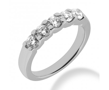 1.60 ct. Ladies Five Stone Round Cut Diamond Wedding Band in Shared Prong Mounting