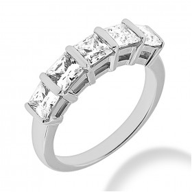 2.00 ct. Five Stone Princess Cut Diamond Wedding Band in Bar Mounting