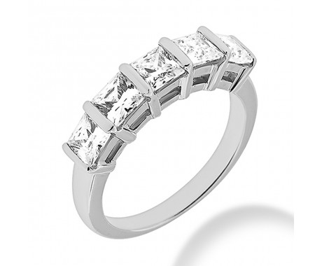 2.00 ct. Five Stone Princess Cut Diamond Wedding Band in Bar Mounting