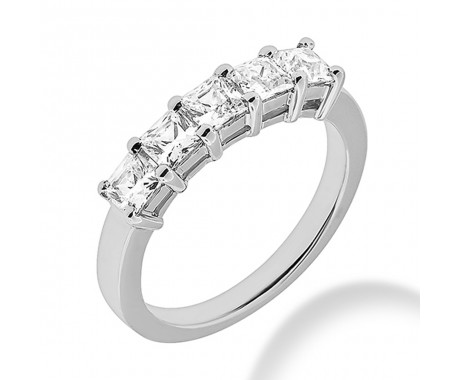 1.95 ct. Five Stone Princess Cut Diamond Wedding Band in Shared Prong Mounting